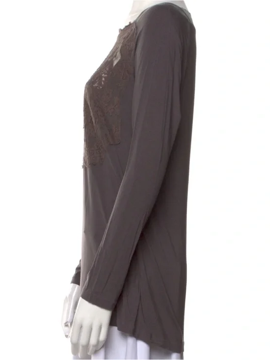 La Perla Long-Sleeve Lace Yoke Top - Dark Brown - Picture 2 of 3